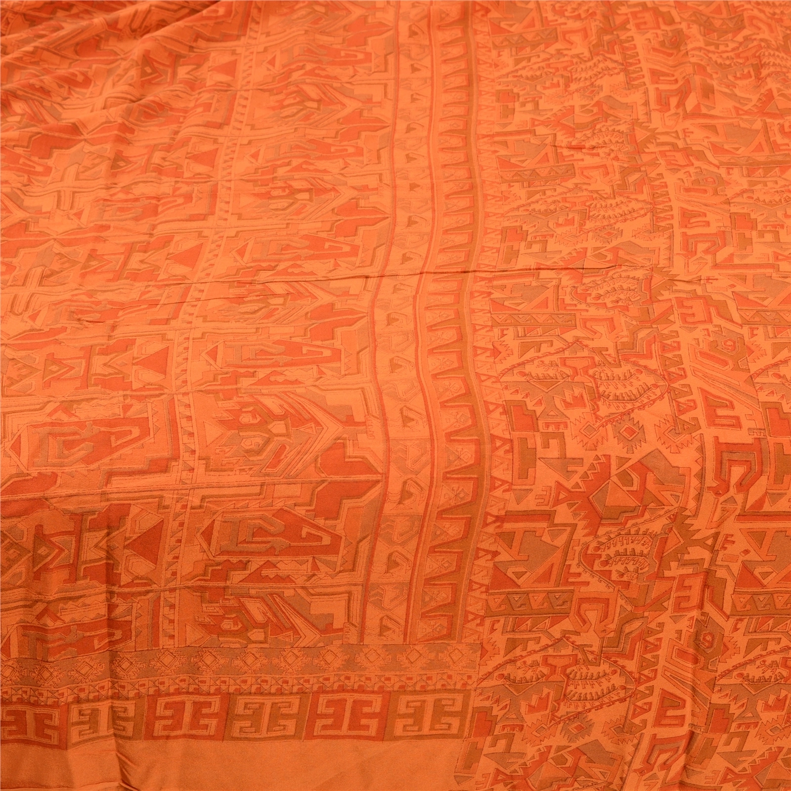 Sanskriti Vintage Rusty Orange Pure Silk Sarees Printed Woven Sari Sewing Fabric, PR-57350-Rusty Orange-Printed Floral Design-Pure Silk-3