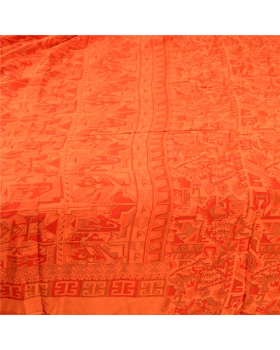 Sanskriti Vintage Rusty Orange Pure Silk Sarees Printed Woven Sari Sewing Fabric, PR-57350-Rusty Orange-Printed Floral Design-Pure Silk-3