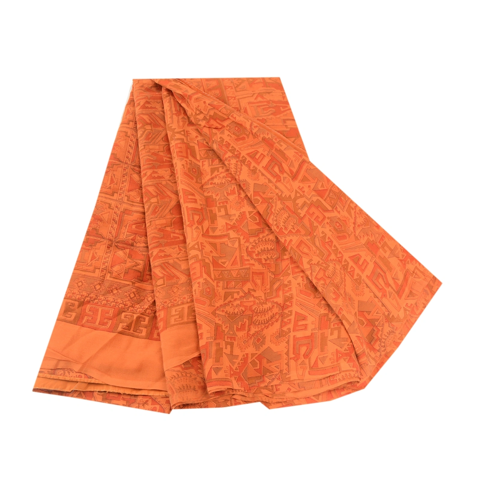 Sanskriti Vintage Rusty Orange Pure Silk Sarees Printed Woven Sari Sewing Fabric, PR-57350-Rusty Orange-Printed Floral Design-Pure Silk-6