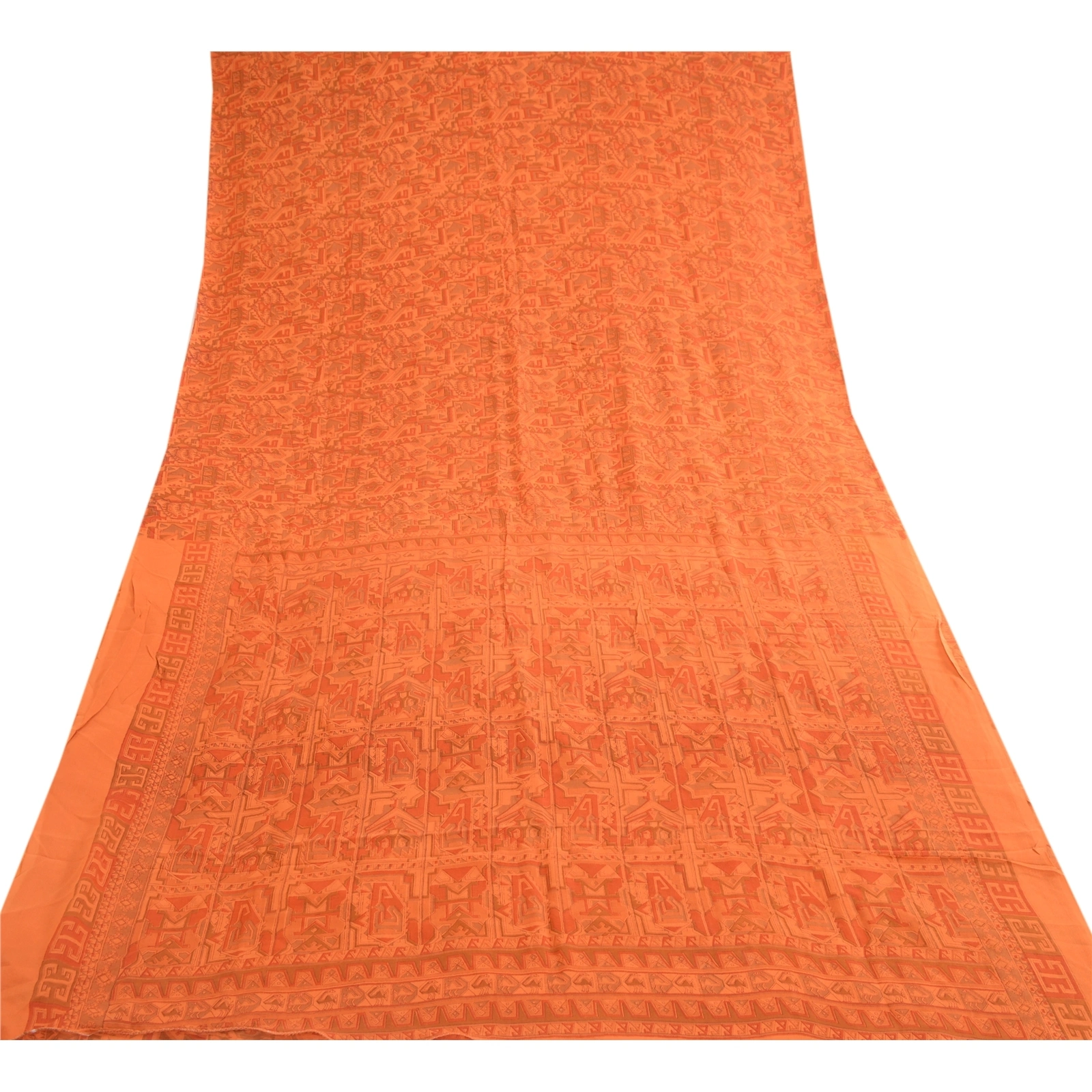 Sanskriti Vintage Rusty Orange Pure Silk Sarees Printed Woven Sari Sewing Fabric, PR-57350-Rusty Orange-Printed Floral Design-Pure Silk-7