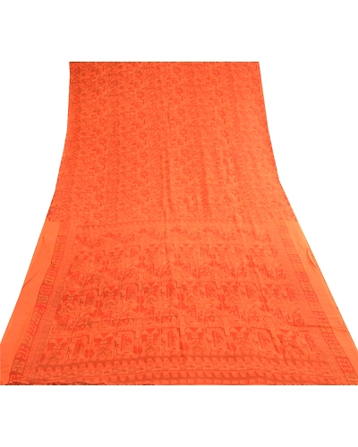 Sanskriti Vintage Rusty Orange Pure Silk Sarees Printed Woven Sari Sewing Fabric, PR-57350-Rusty Orange-Printed Floral Design-Pure Silk-7
