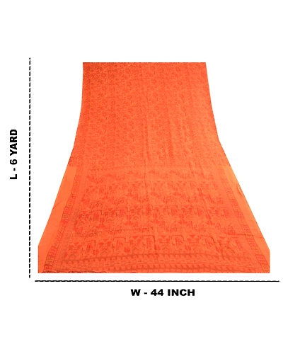 Sanskriti Vintage Rusty Orange Pure Silk Sarees Printed Woven Sari Sewing Fabric, PR-57350-Rusty Orange-Printed Floral Design-Pure Silk-8