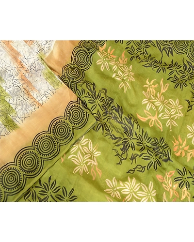 Sanskriti Vintage Green Indian Pure Silk Sarees Print Sari 5Yd Soft Craft Fabric, PR-57354-Green-Printed Floral Design-Pure Silk-2