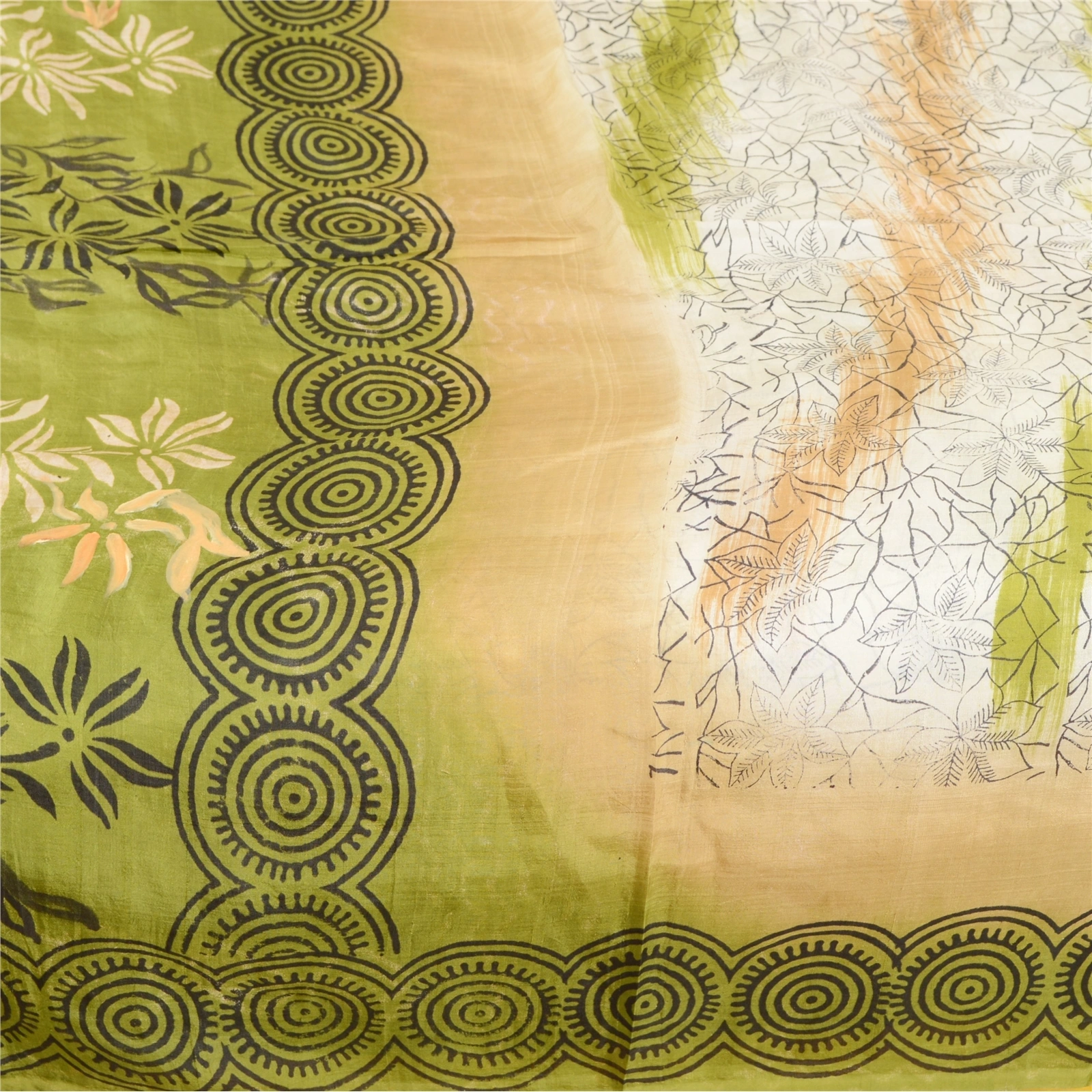 Sanskriti Vintage Green Indian Pure Silk Sarees Print Sari 5Yd Soft Craft Fabric, PR-57354-Green-Printed Floral Design-Pure Silk-3