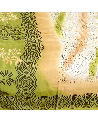 Sanskriti Vintage Green Indian Pure Silk Sarees Print Sari 5Yd Soft Craft Fabric, PR-57354-Green-Printed Floral Design-Pure Silk-3