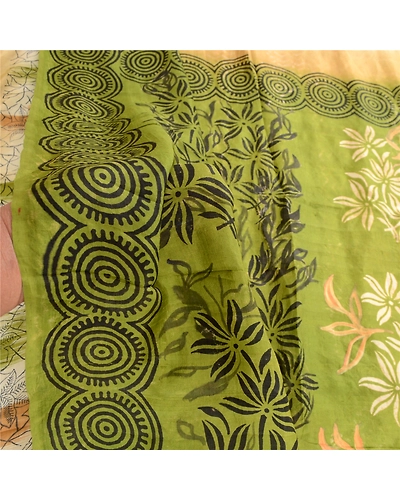 Sanskriti Vintage Green Indian Pure Silk Sarees Print Sari 5Yd Soft Craft Fabric, PR-57354-Green-Printed Floral Design-Pure Silk-5