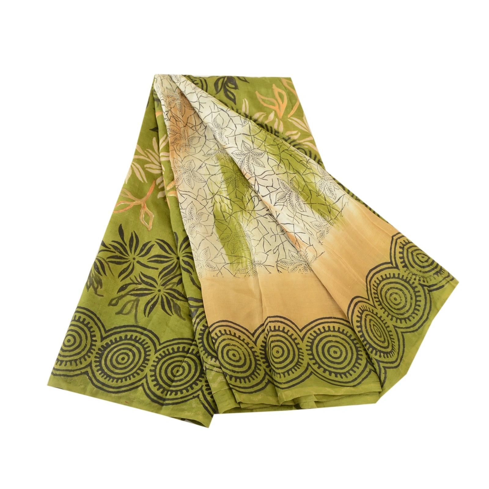 Sanskriti Vintage Green Indian Pure Silk Sarees Print Sari 5Yd Soft Craft Fabric, PR-57354-Green-Printed Floral Design-Pure Silk-6