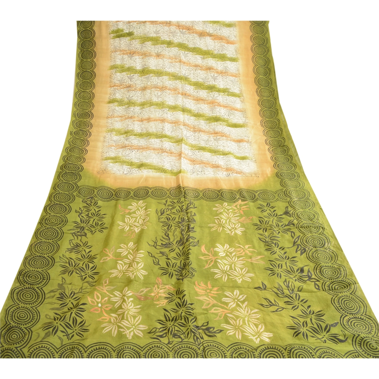 Sanskriti Vintage Green Indian Pure Silk Sarees Print Sari 5Yd Soft Craft Fabric, PR-57354-Green-Printed Floral Design-Pure Silk-7