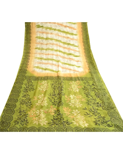 Sanskriti Vintage Green Indian Pure Silk Sarees Print Sari 5Yd Soft Craft Fabric, PR-57354-Green-Printed Floral Design-Pure Silk-7
