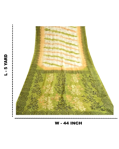Sanskriti Vintage Green Indian Pure Silk Sarees Print Sari 5Yd Soft Craft Fabric, PR-57354-Green-Printed Floral Design-Pure Silk-8