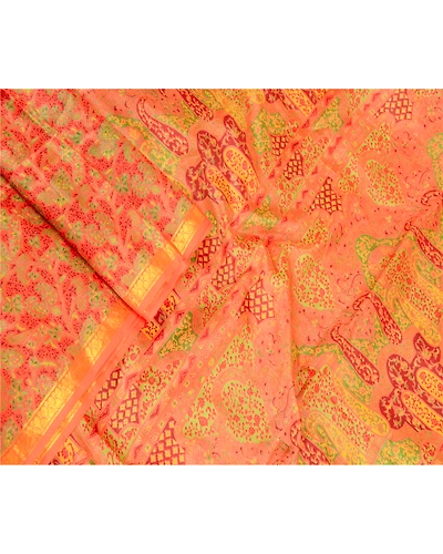 Sanskriti Vintage Orange Pure Silk Sarees Printed Zari Border Sari Craft Fabric, PR-57365-Orange-Printed Floral Design-Pure Silk-1