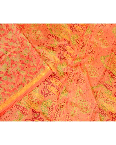 Sanskriti Vintage Orange Pure Silk Sarees Printed Zari Border Sari Craft Fabric, PR-57365-Orange-Printed Floral Design-Pure Silk-2