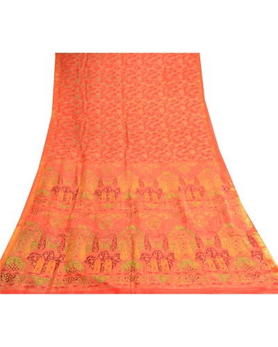 Sanskriti Vintage Orange Pure Silk Sarees Printed Zari Border Sari Craft Fabric, PR-57365-Orange-Printed Floral Design-Pure Silk-7