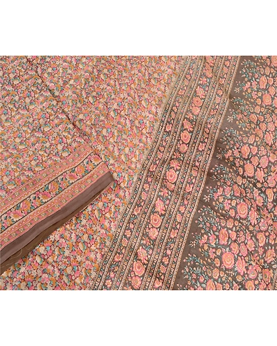 Sanskriti Vintage Red Indian Blend Silk Sarees Printed Sari Soft Craft Fabric, PR-57375-Red-Printed Floral Design-Blend Silk-2