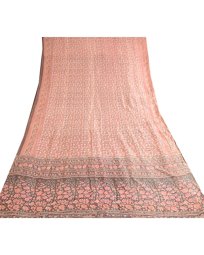 Sanskriti Vintage Red Indian Blend Silk Sarees Printed Sari Soft Craft Fabric, PR-57375-Red-Printed Floral Design-Blend Silk-7
