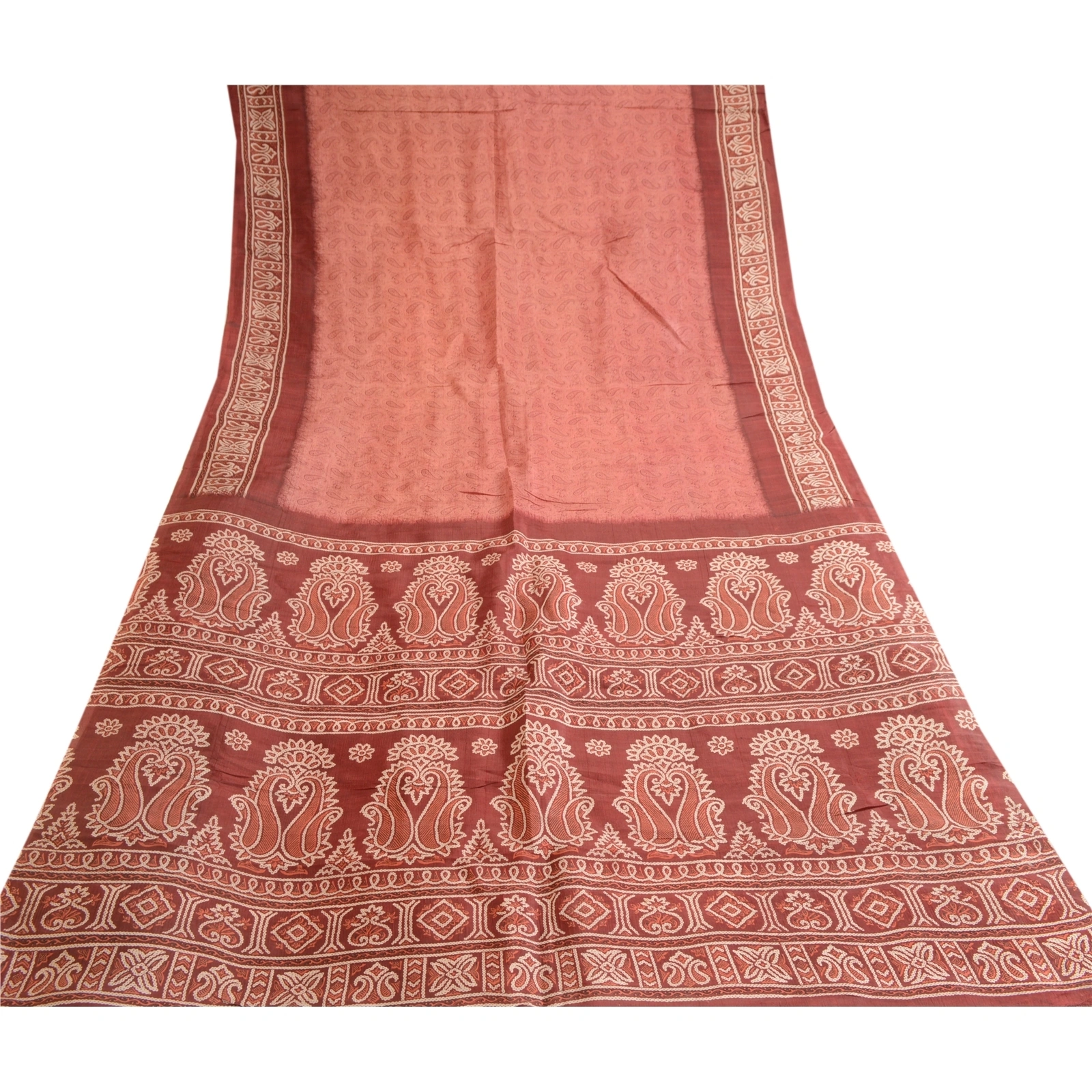 Sanskriti Vintage Blush Pink Blend Silk Sarees Printed Sari Floral Craft Fabric, PR-57400-Blush Pink-Printed Floral Design-Blend Silk-7