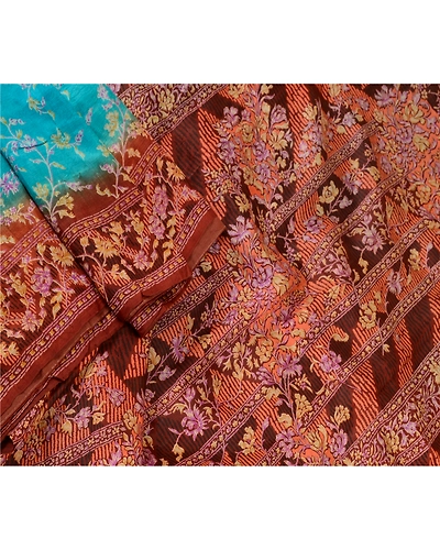 Sanskriti Vintage Blue Indian Pure Silk Sarees Printed Sari Floral Craft Fabric, PR-57458-Blue-Printed Floral Design-Pure Silk-1