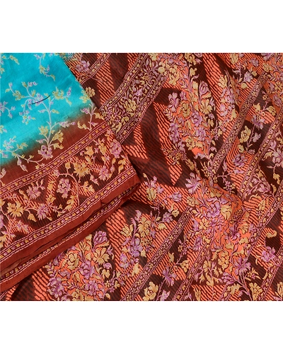 Sanskriti Vintage Blue Indian Pure Silk Sarees Printed Sari Floral Craft Fabric, PR-57458-Blue-Printed Floral Design-Pure Silk-2