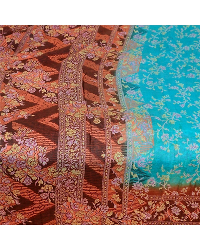 Sanskriti Vintage Blue Indian Pure Silk Sarees Printed Sari Floral Craft Fabric, PR-57458-Blue-Printed Floral Design-Pure Silk-3