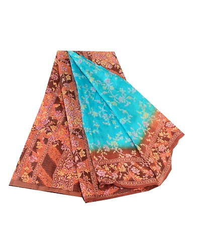 Sanskriti Vintage Blue Indian Pure Silk Sarees Printed Sari Floral Craft Fabric, PR-57458-Blue-Printed Floral Design-Pure Silk-7