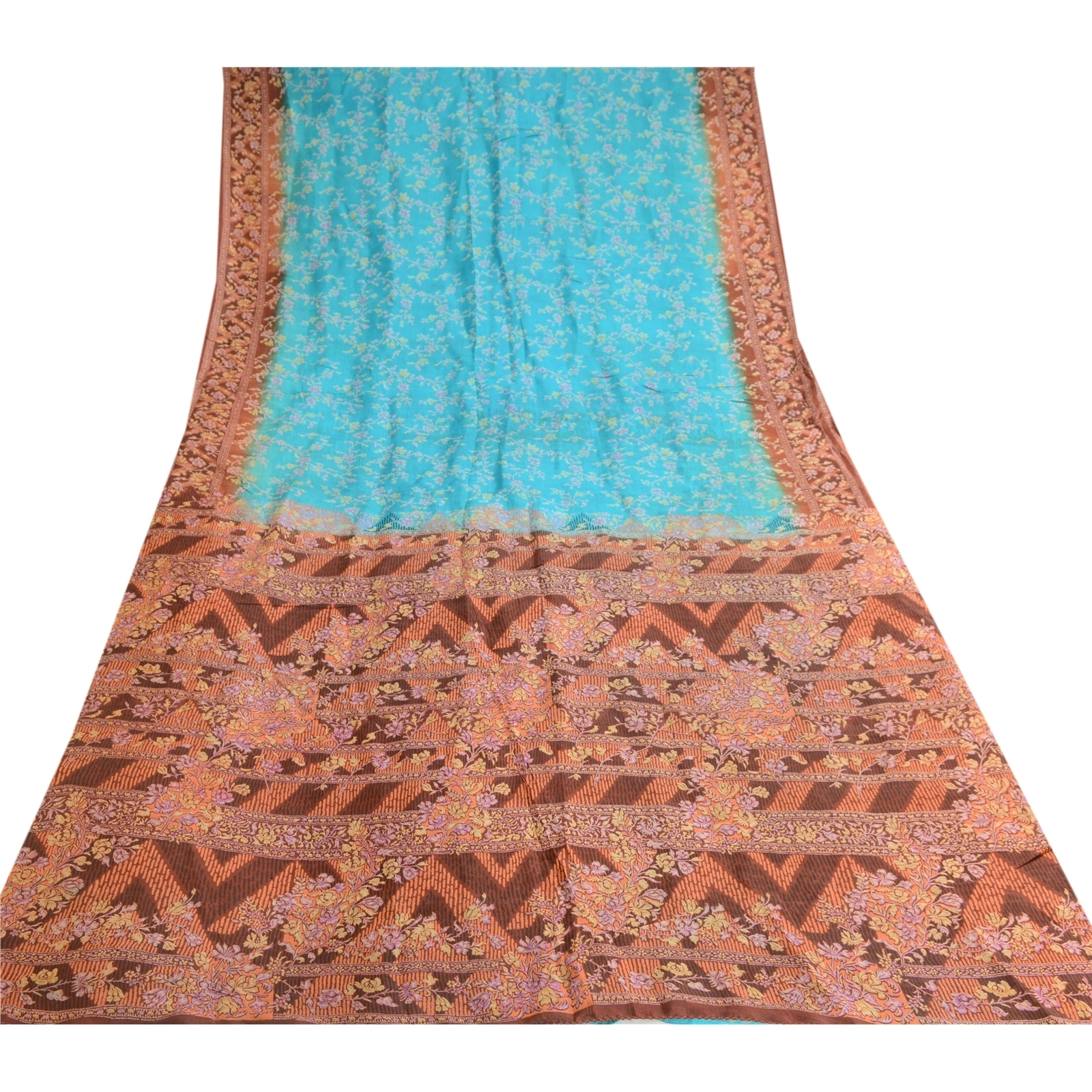 Sanskriti Vintage Blue Indian Pure Silk Sarees Printed Sari Floral Craft Fabric, PR-57458-Blue-Printed Floral Design-Pure Silk-8