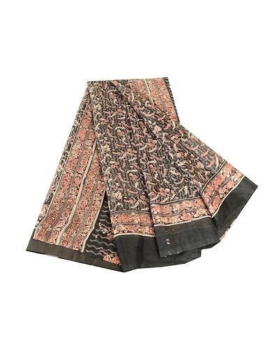 Sanskriti Vintage Black Indian Blend Silk Sarees Printed Sari 5Yd Craft Fabric, PR-57461-Black-Printed Floral Design-Blend Silk-6