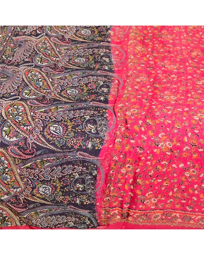 Sanskriti Vintage Hot Pink Indian Blend Silk Sarees Printed Sari Craft Fabric, PR-57465-Hot Pink-Printed Floral Design-Blend Silk-3