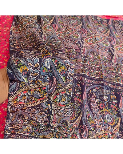 Sanskriti Vintage Hot Pink Indian Blend Silk Sarees Printed Sari Craft Fabric, PR-57465-Hot Pink-Printed Floral Design-Blend Silk-5