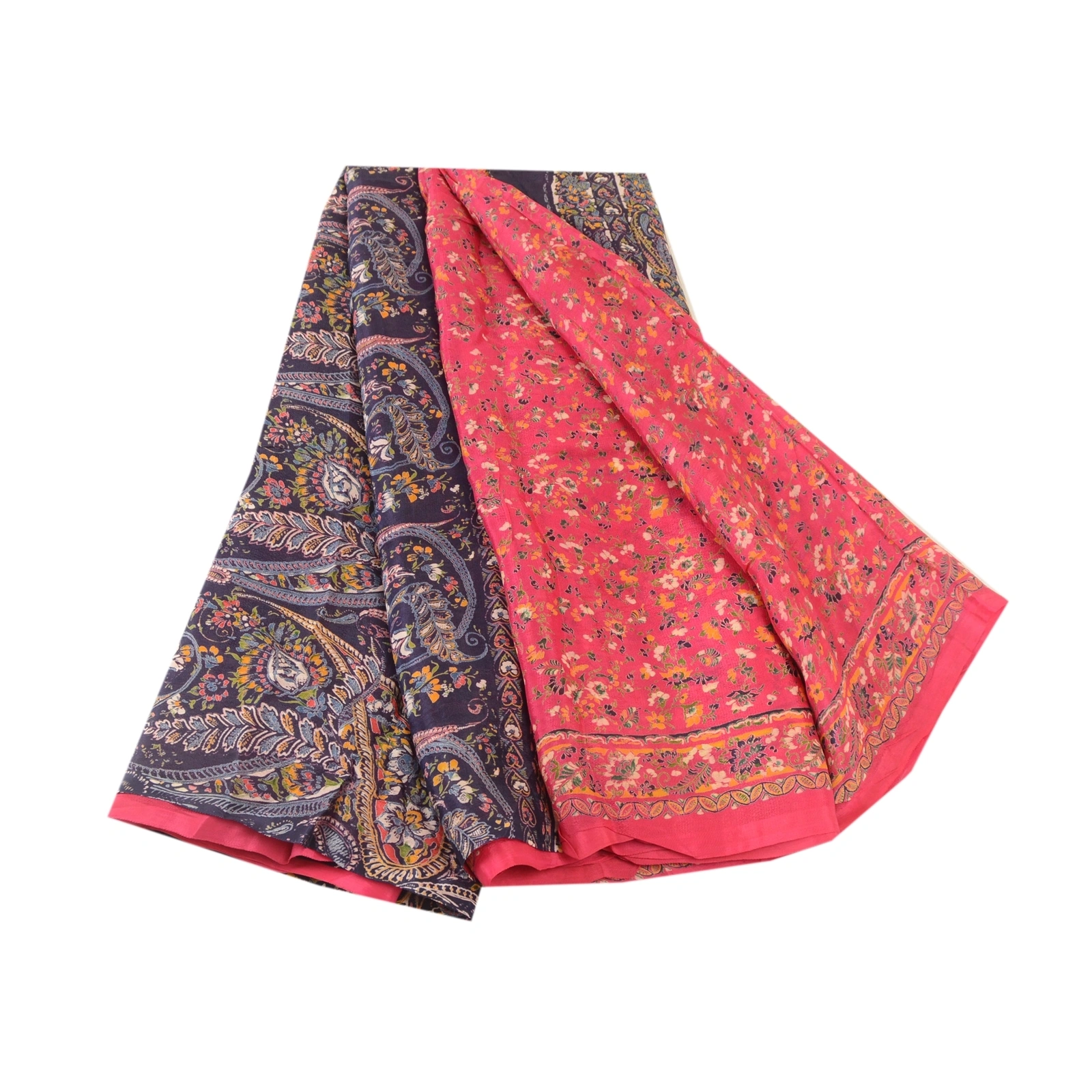 Sanskriti Vintage Hot Pink Indian Blend Silk Sarees Printed Sari Craft Fabric, PR-57465-Hot Pink-Printed Floral Design-Blend Silk-6