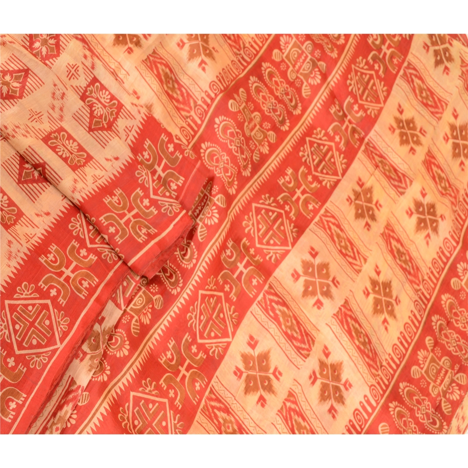 Sanskriti Vintage Red Indian Pure Silk Sarees Printed Sari Floral Craft Fabric, PR-57480-Red-Printed Floral Design-Pure Silk-1