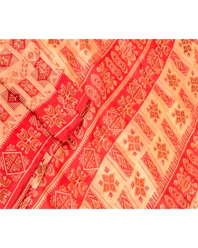 Sanskriti Vintage Red Indian Pure Silk Sarees Printed Sari Floral Craft Fabric, PR-57480-Red-Printed Floral Design-Pure Silk-1