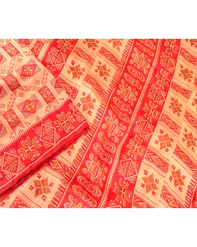 Sanskriti Vintage Red Indian Pure Silk Sarees Printed Sari Floral Craft Fabric, PR-57480-Red-Printed Floral Design-Pure Silk-2