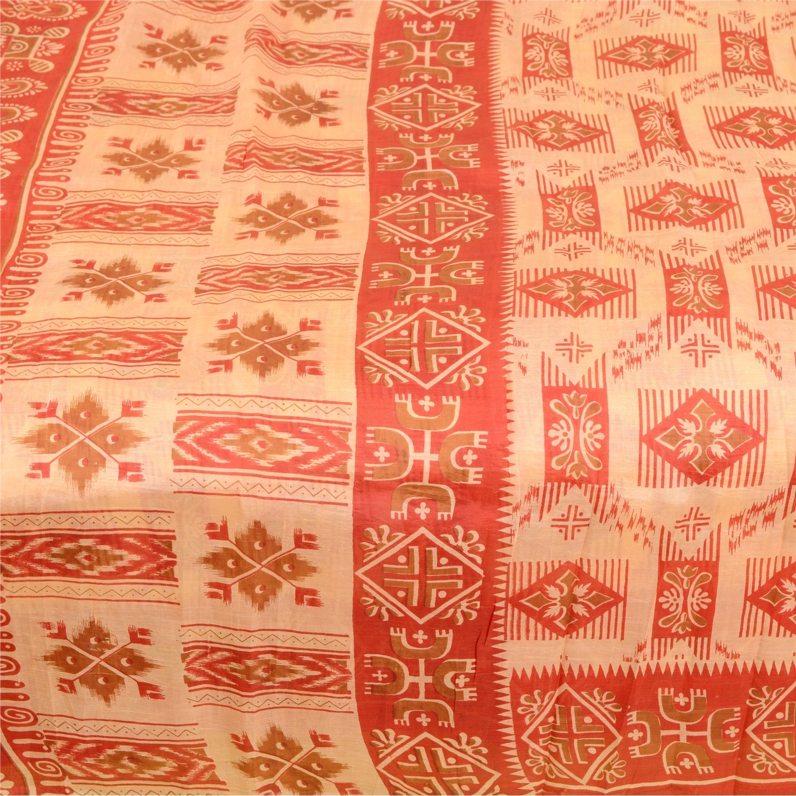 Sanskriti Vintage Red Indian Pure Silk Sarees Printed Sari Floral Craft Fabric, PR-57480-Red-Printed Floral Design-Pure Silk-3