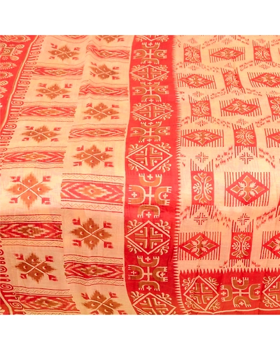 Sanskriti Vintage Red Indian Pure Silk Sarees Printed Sari Floral Craft Fabric, PR-57480-Red-Printed Floral Design-Pure Silk-3