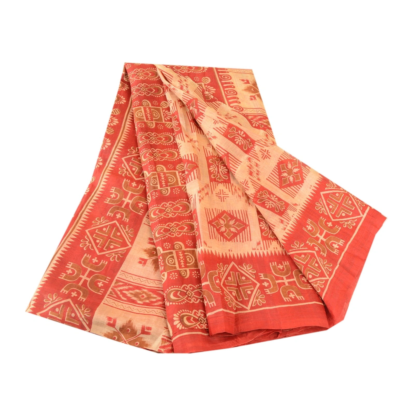 Sanskriti Vintage Red Indian Pure Silk Sarees Printed Sari Floral Craft Fabric, PR-57480-Red-Printed Floral Design-Pure Silk-6