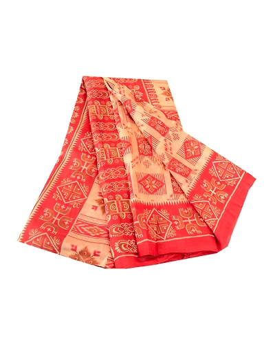 Sanskriti Vintage Red Indian Pure Silk Sarees Printed Sari Floral Craft Fabric, PR-57480-Red-Printed Floral Design-Pure Silk-6