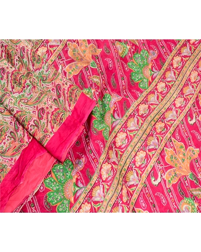Sanskriti Vintage Pink Indian Blend Silk Sarees Printed Sari 5Yd Craft Fabric, PR-57501-Pink-Printed Floral Design-Blend Silk-1