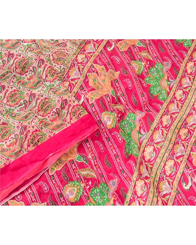 Sanskriti Vintage Pink Indian Blend Silk Sarees Printed Sari 5Yd Craft Fabric, PR-57501-Pink-Printed Floral Design-Blend Silk-2