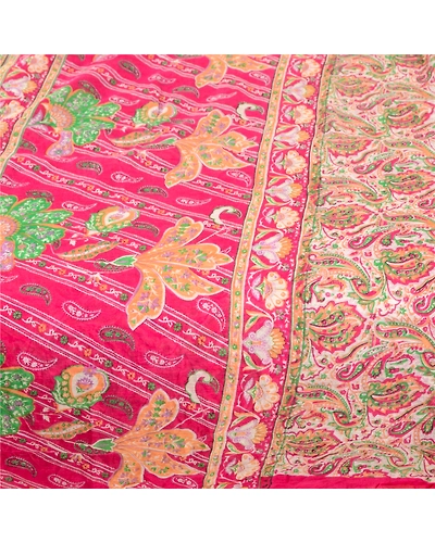 Sanskriti Vintage Pink Indian Blend Silk Sarees Printed Sari 5Yd Craft Fabric, PR-57501-Pink-Printed Floral Design-Blend Silk-3