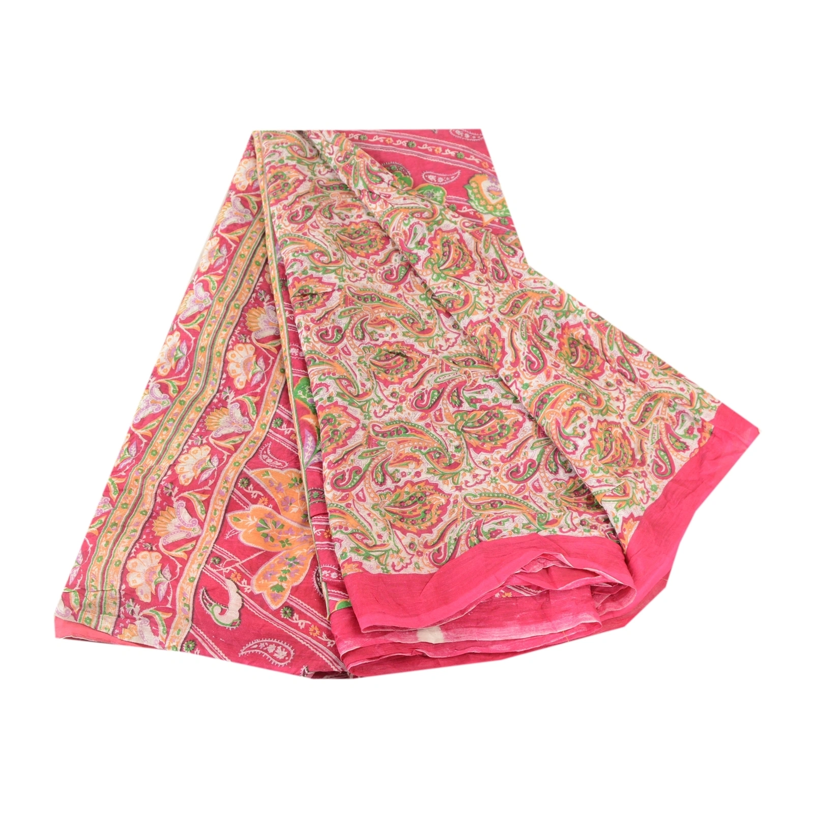 Sanskriti Vintage Pink Indian Blend Silk Sarees Printed Sari 5Yd Craft Fabric, PR-57501-Pink-Printed Floral Design-Blend Silk-6