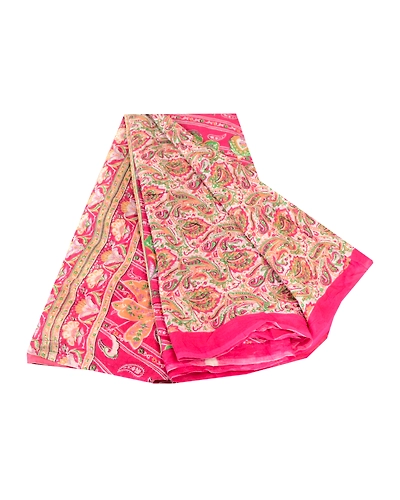 Sanskriti Vintage Pink Indian Blend Silk Sarees Printed Sari 5Yd Craft Fabric, PR-57501-Pink-Printed Floral Design-Blend Silk-6