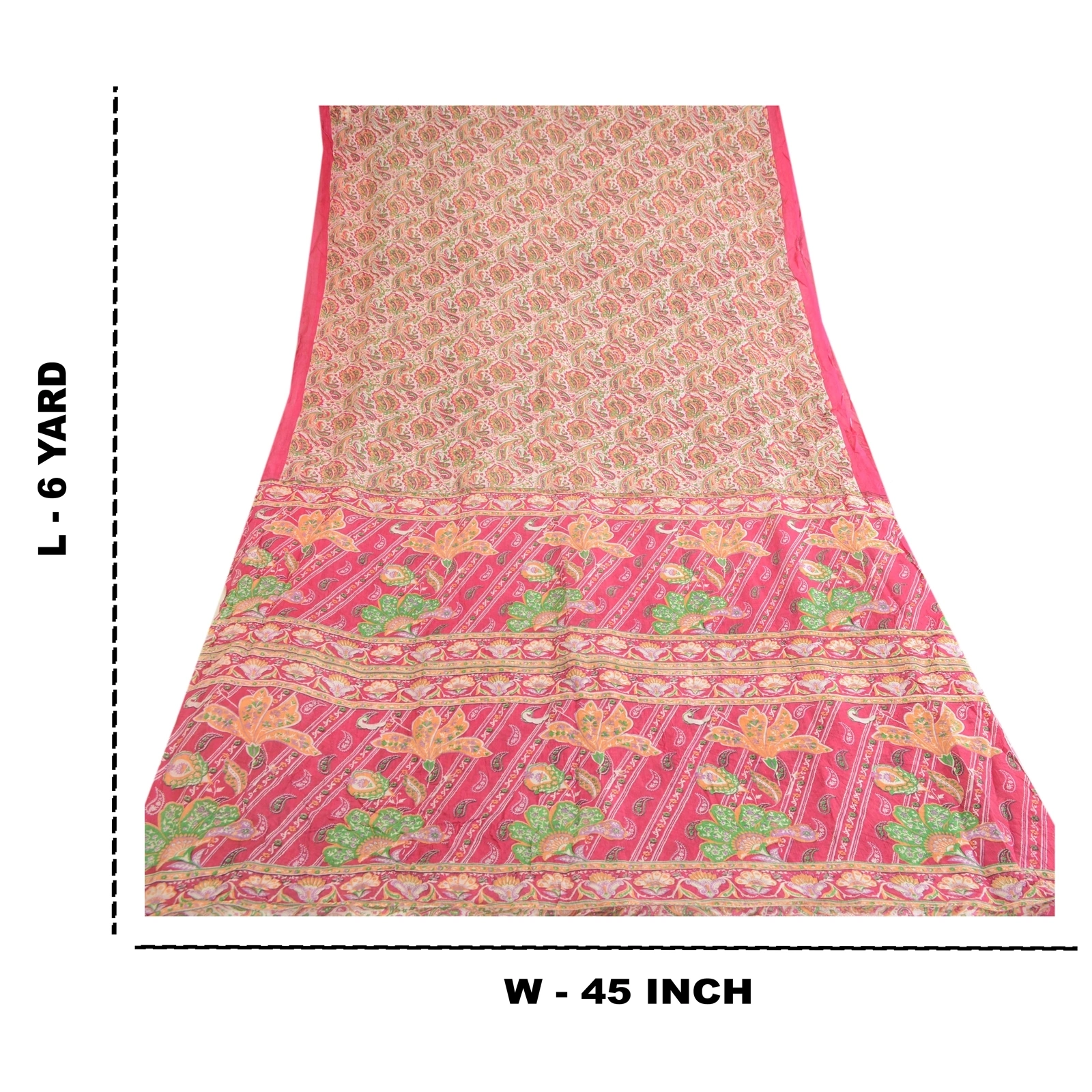 Sanskriti Vintage Pink Indian Blend Silk Sarees Printed Sari 5Yd Craft Fabric, PR-57501-Pink-Printed Floral Design-Blend Silk-8