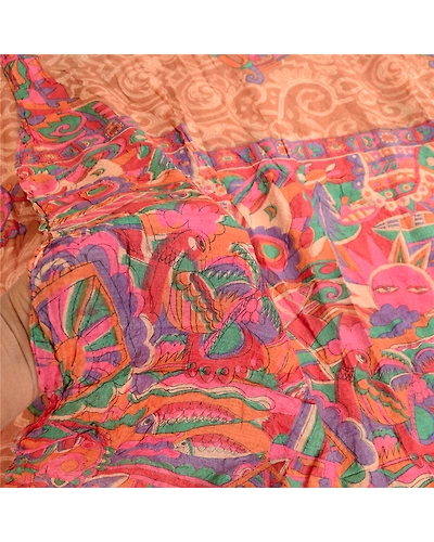 Sanskriti Vintage Brown Indian Pure Silk Sarees Printed Sari Floral Craft Fabric, PR-57502-Brown-Printed Floral Design-Pure Silk-5