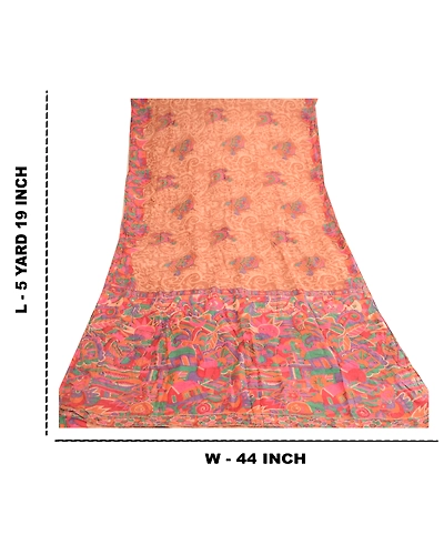 Sanskriti Vintage Brown Indian Pure Silk Sarees Printed Sari Floral Craft Fabric, PR-57502-Brown-Printed Floral Design-Pure Silk-8