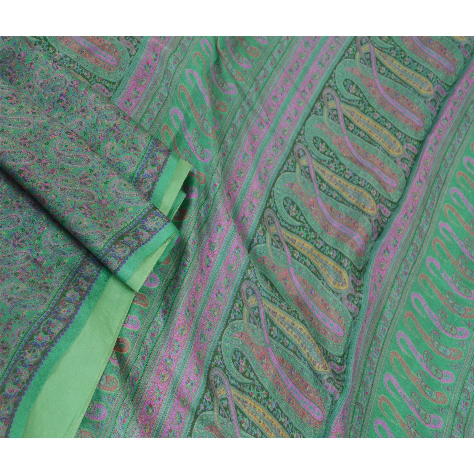 Sanskriti Vintage Green Pure Silk Sarees Printed Sari Floral Soft Craft Fabric, PR-57518-Green-Printed Floral Design-Pure Silk-1