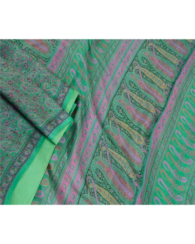 Sanskriti Vintage Green Pure Silk Sarees Printed Sari Floral Soft Craft Fabric, PR-57518-Green-Printed Floral Design-Pure Silk-1