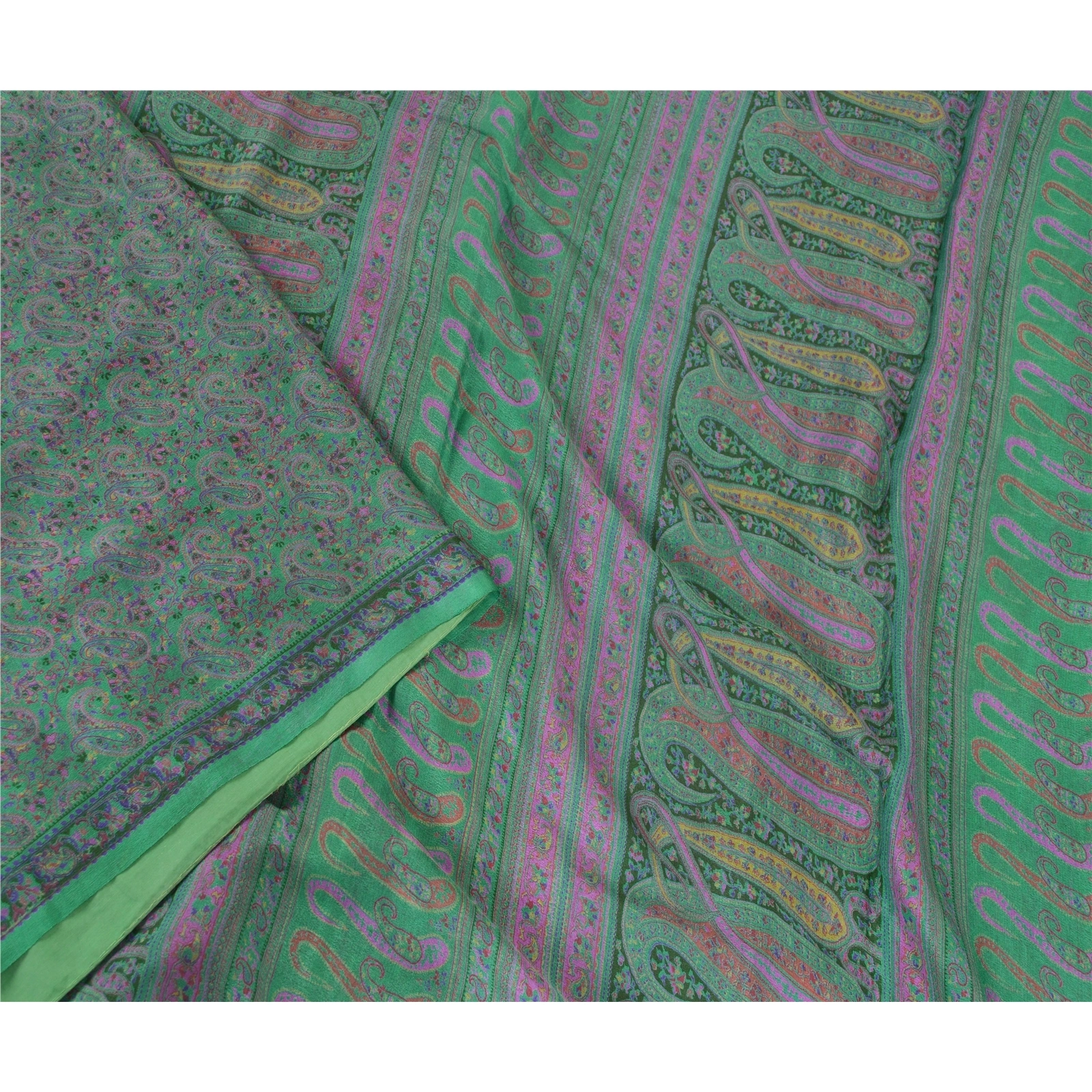 Sanskriti Vintage Green Pure Silk Sarees Printed Sari Floral Soft Craft Fabric, PR-57518-Green-Printed Floral Design-Pure Silk-2