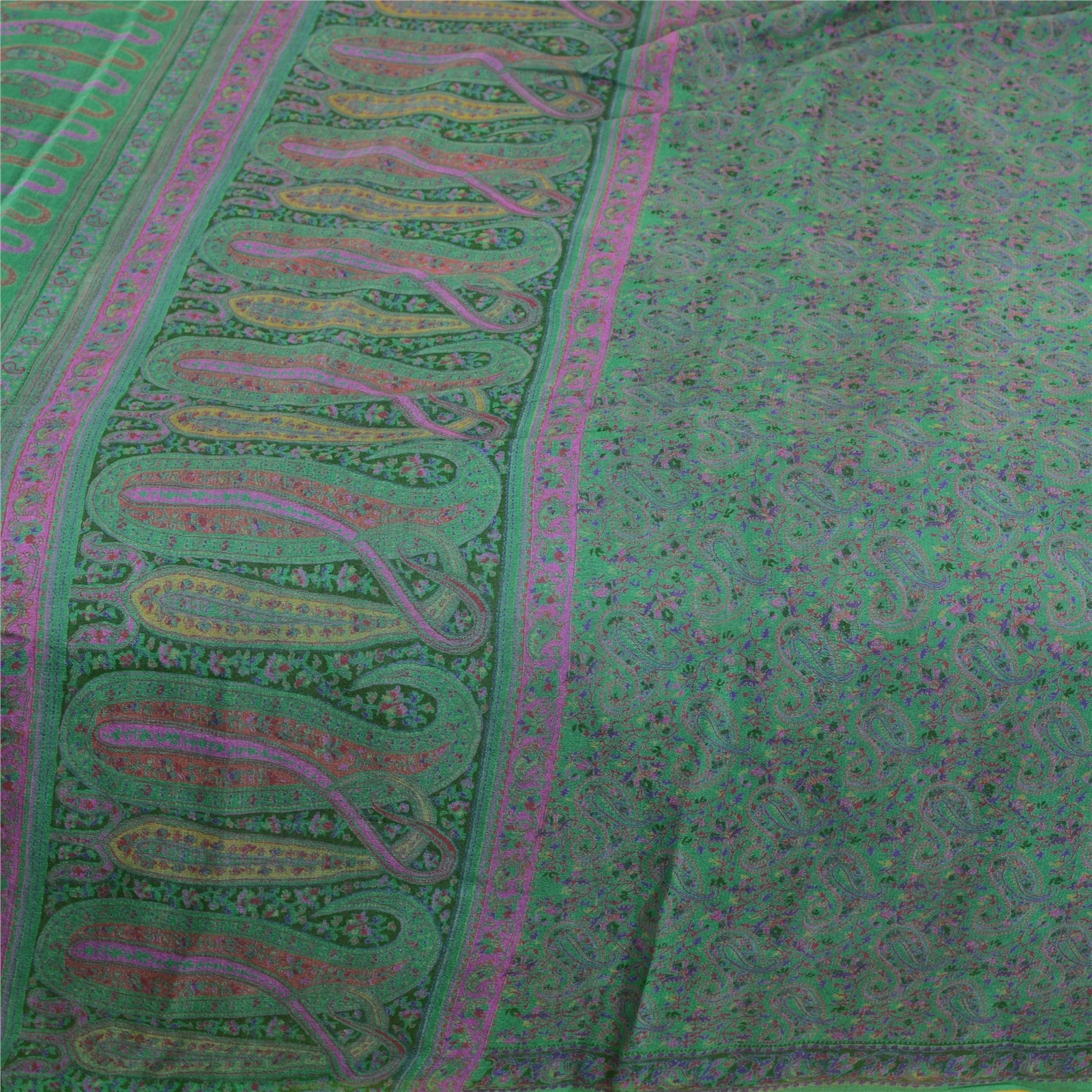 Sanskriti Vintage Green Pure Silk Sarees Printed Sari Floral Soft Craft Fabric, PR-57518-Green-Printed Floral Design-Pure Silk-3