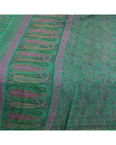 Sanskriti Vintage Green Pure Silk Sarees Printed Sari Floral Soft Craft Fabric, PR-57518-Green-Printed Floral Design-Pure Silk-3