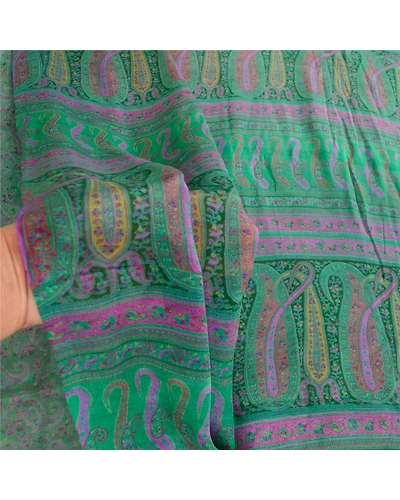 Sanskriti Vintage Green Pure Silk Sarees Printed Sari Floral Soft Craft Fabric, PR-57518-Green-Printed Floral Design-Pure Silk-5